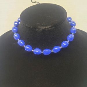 Vintage Trifari signed Blue Bead Choker